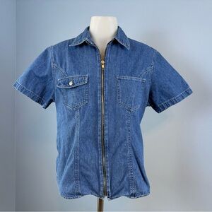 Bill Blass Blue Denim Short Sleeve Top